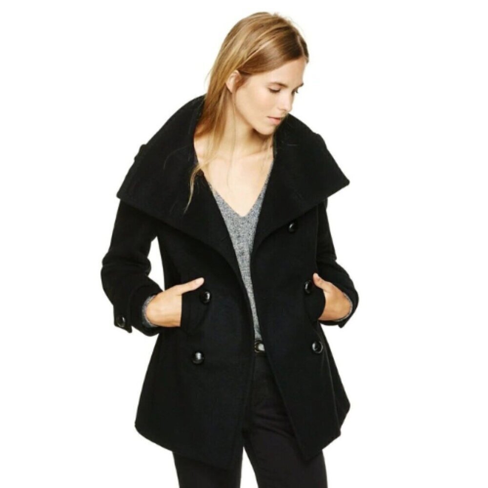 Aritzia T.Babaton Womens Small Howell Button Peacoat In Black